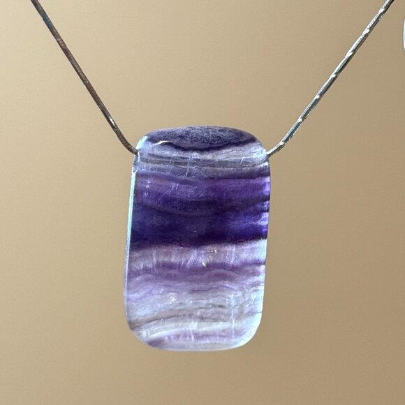 Natural Purple Fluorite Pendant, Large Genuine Gemstone Rectangular Pendant - Picture 9 of 13